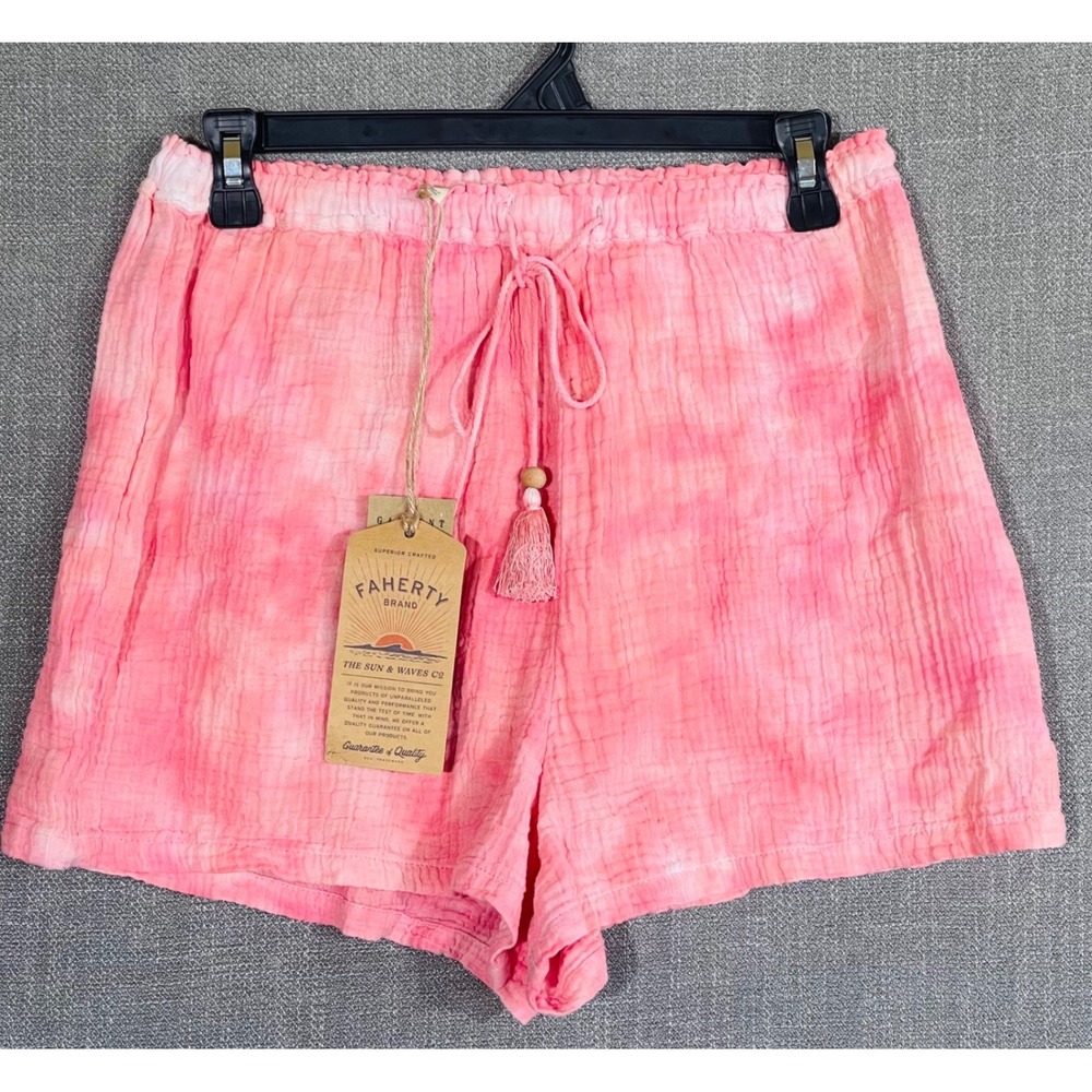 Faherty Womens XS Topanga Organic Cotton Gauze Shorts Pink Tie Dye NWT